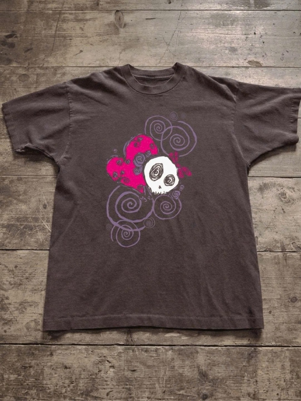 Graphic Short Sleeve Tee in Brown with Pink & Purple